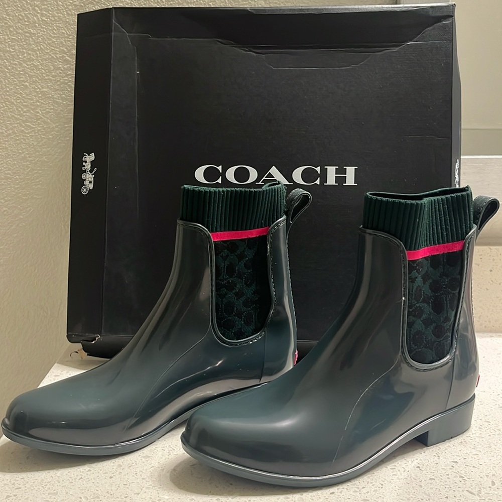 COACH RUBBER RAIN BOOTS | DARK JADE RAINBOOTIE WOMEN’S SIZE 7
